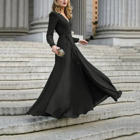 2020 Spring European Style V-Neck Long Dress